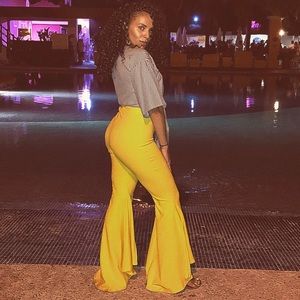 High waist yellow flair pants